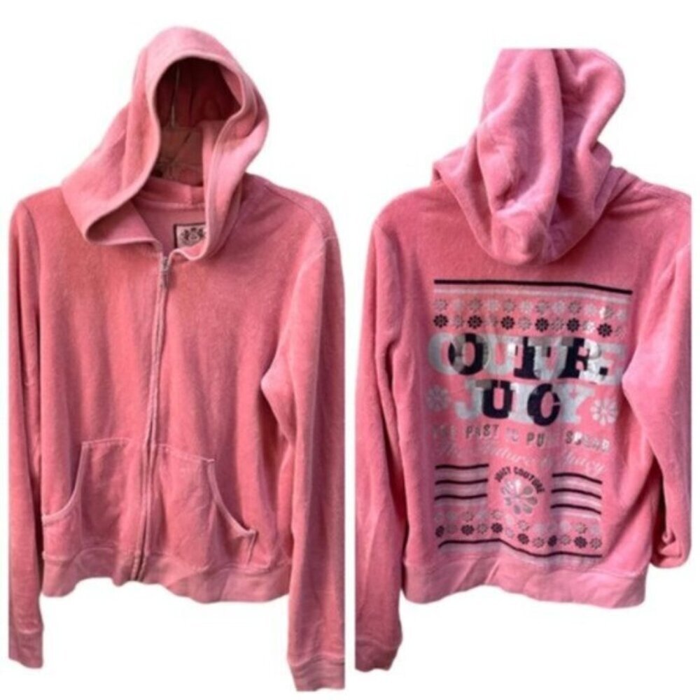Juicy Couture Vintage Y2K Hoodie Jacket Barbie French Terry Pocket Logo Velour M - Picture 10 of 16